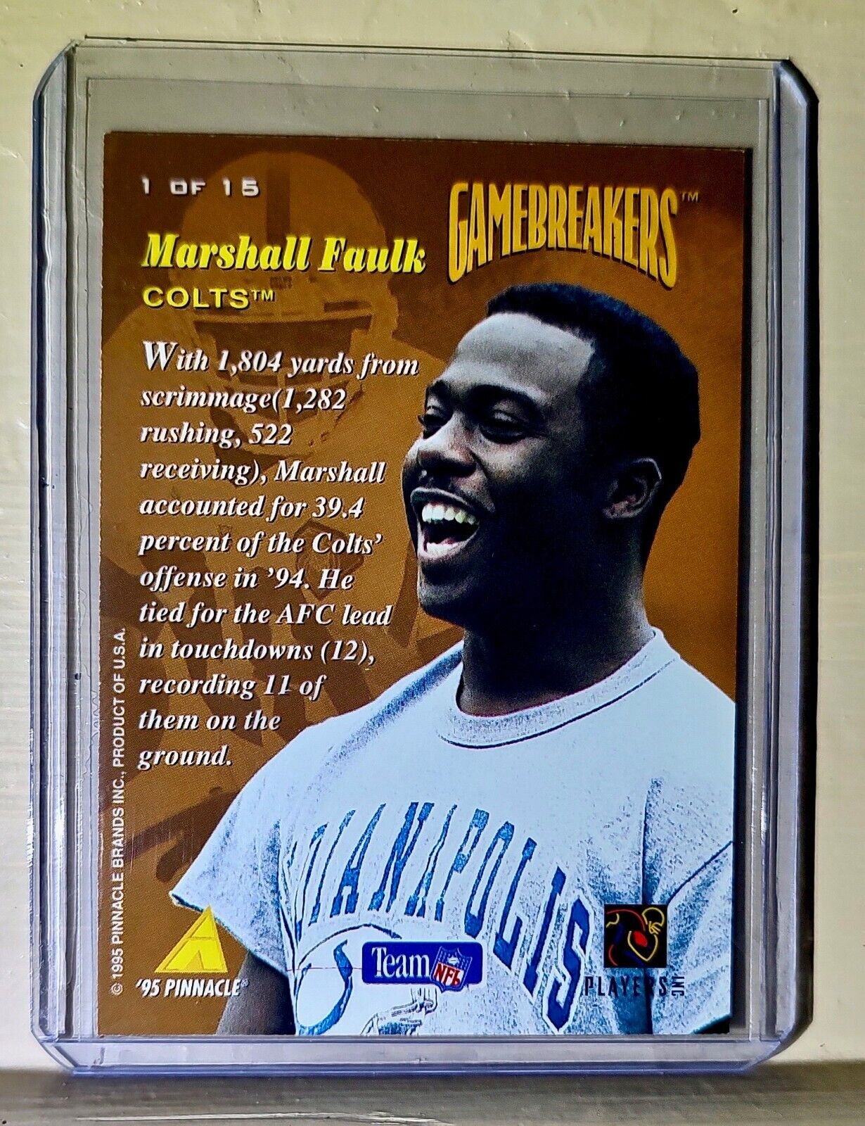 Marshall Faulk 1995 Pinnacle Gamebreakers #1 NFL Card Colts