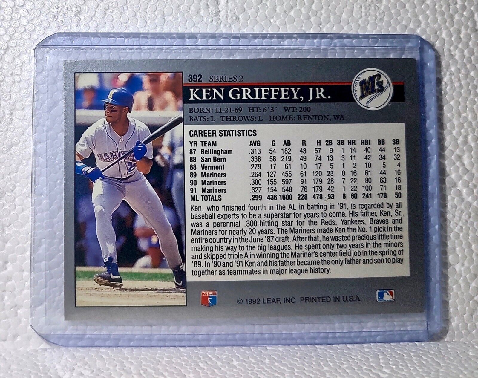 Ken Griffey Jr. 1992 Leaf MLB #392 Series 2 Baseball Card Seattle Mariners