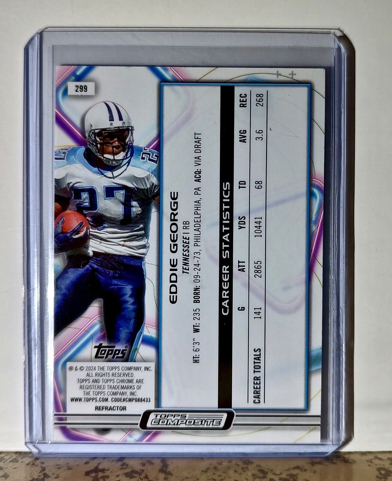 Eddie George 2023 Topps Chrome Cosmic Refractor NFL #299 Card Tennessee Titans