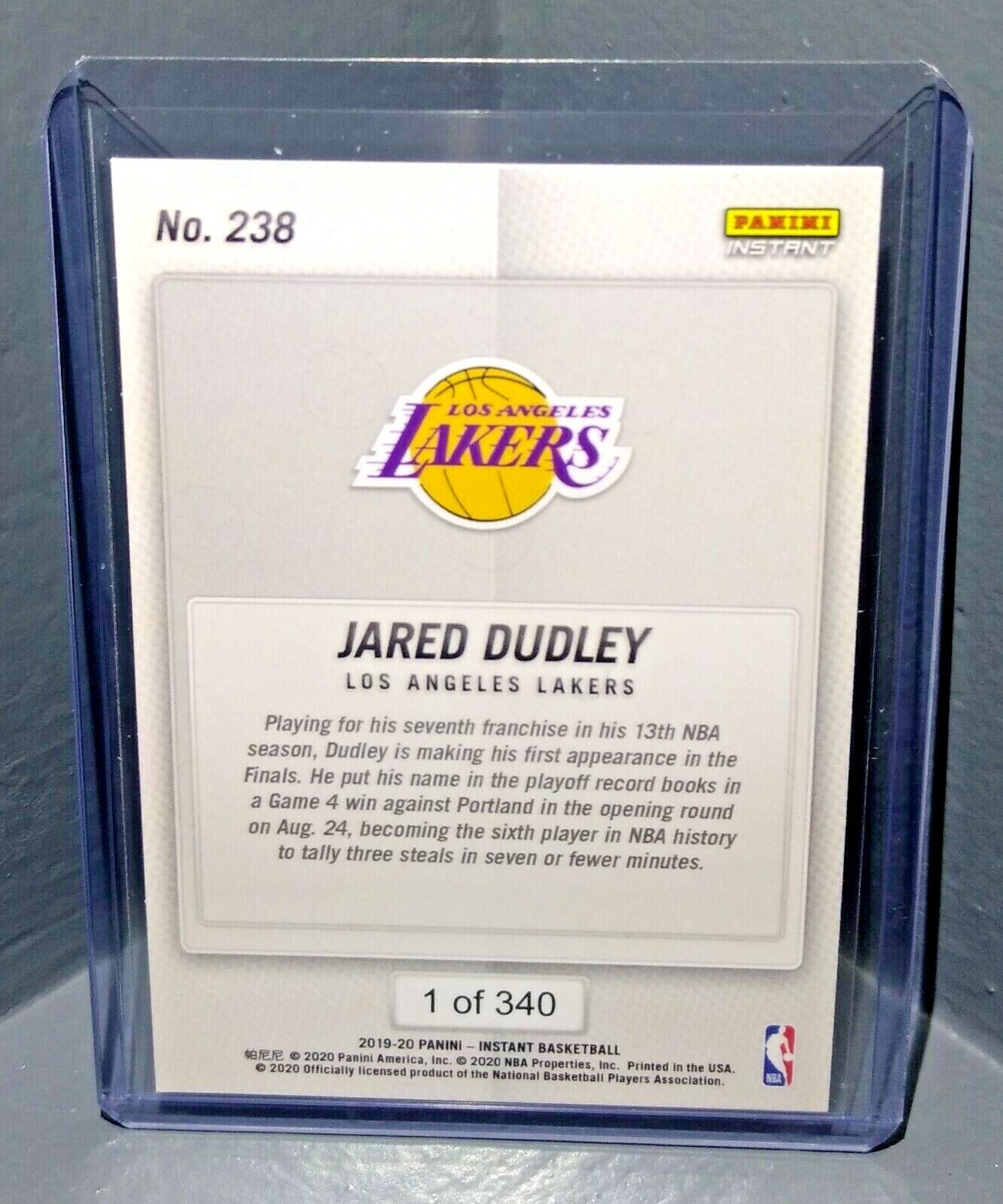 Jared Dudley 2019-2020 Panini NBA Instant Lakers #238 Basketball Card 1 of 340