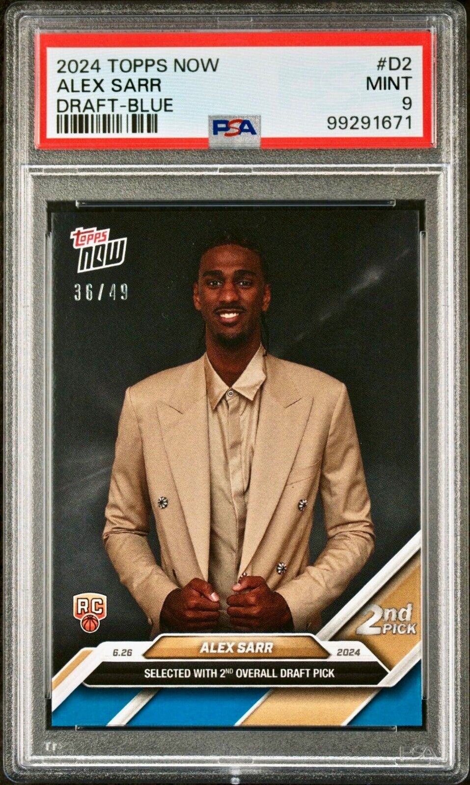 Alex Starr 2024 Topps Now Draft Night NBA #D-2 Rookie Parallel 36/49 PSA 9 Mint