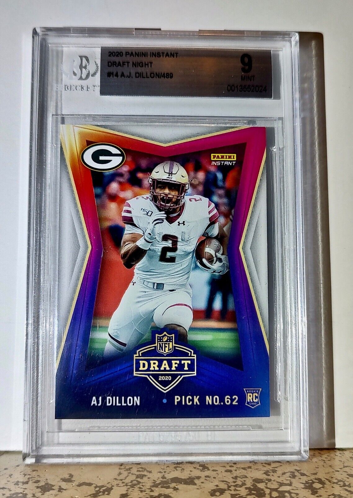 AJ Dillon 2020 Panini NFL #14 Draft Rookie Card 1 of 489 BGS 9 Mint Packers