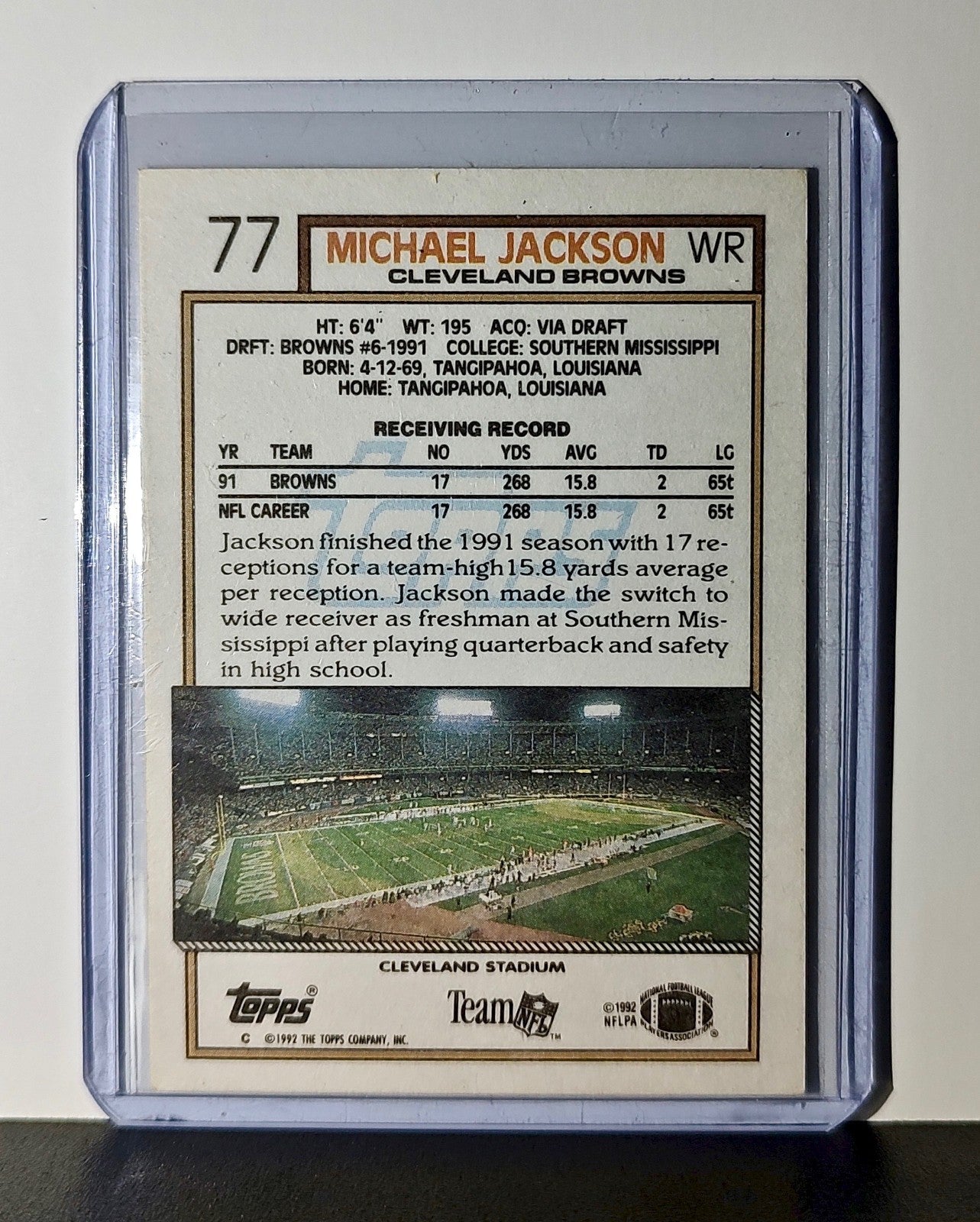 Michael Jackson 1992 Topps NFL #77 Card Cleveland Browns