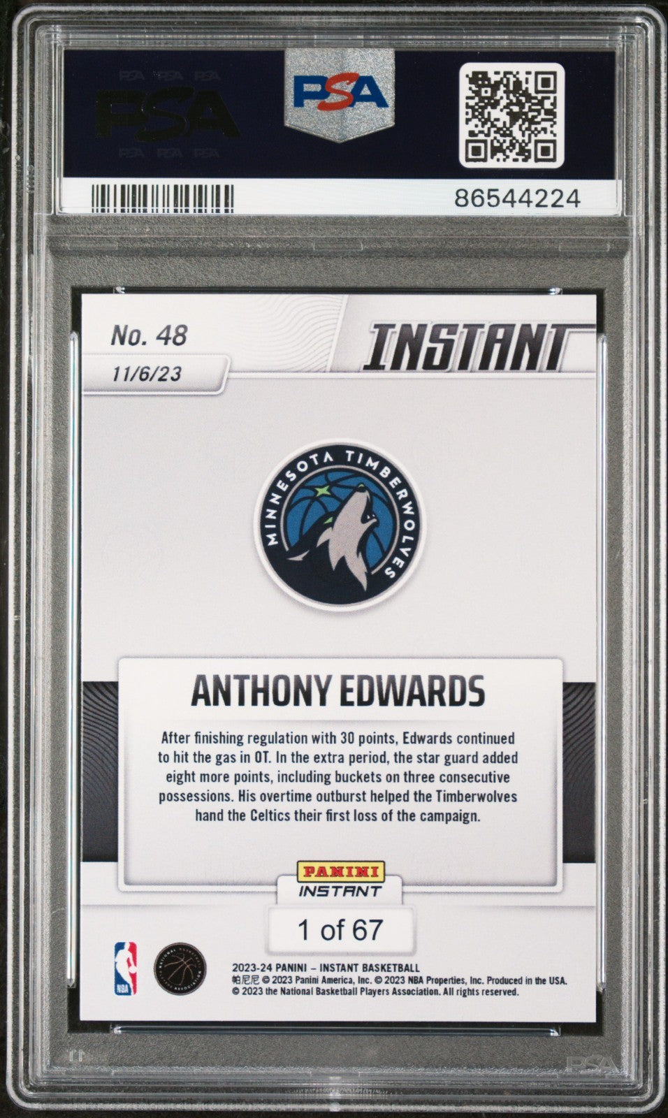 Anthony Edwards 2023 Panini NBA #48 Basketball Card PSA 9 Mint Timberwolves