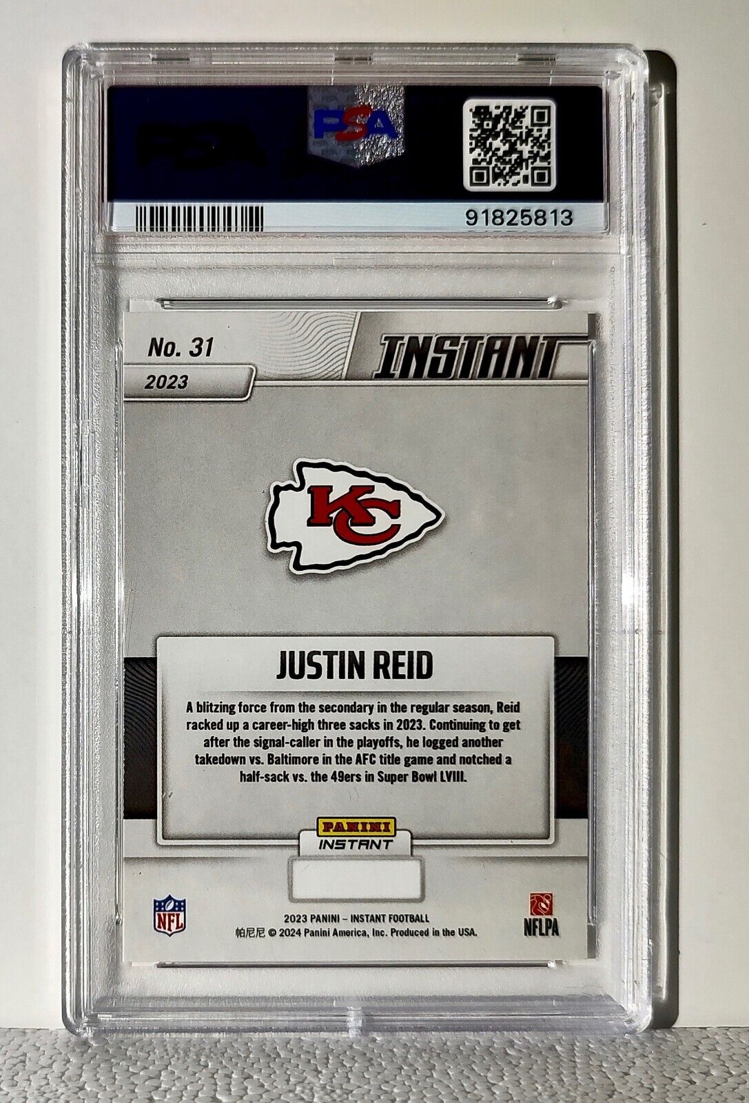 Justin Reid 2023 Panini NFL Superbowl Champions #31 Card PSA 9 Mint