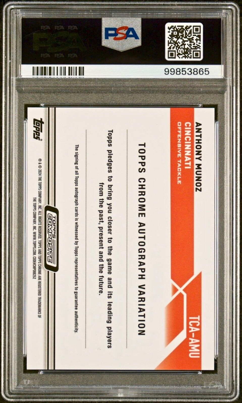 Anthony Munoz 2023 Topps Chrome NFL Geometric Red 2/5 Card PSA 9 Auto 10