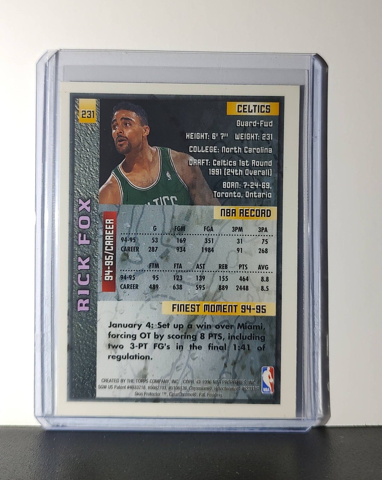 Rick Fox 1995-96 Topps Finest NBA #231 Card Boston Celtics