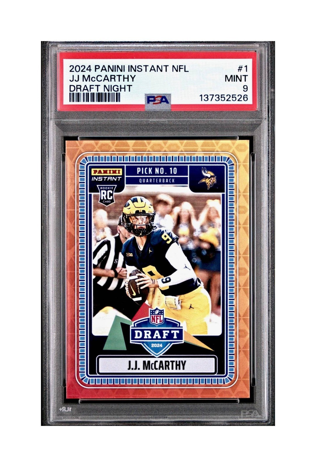 J.J. McCarthy 2023 Panini Instant Draft Night #NFLDN-1 PSA 9 Mint