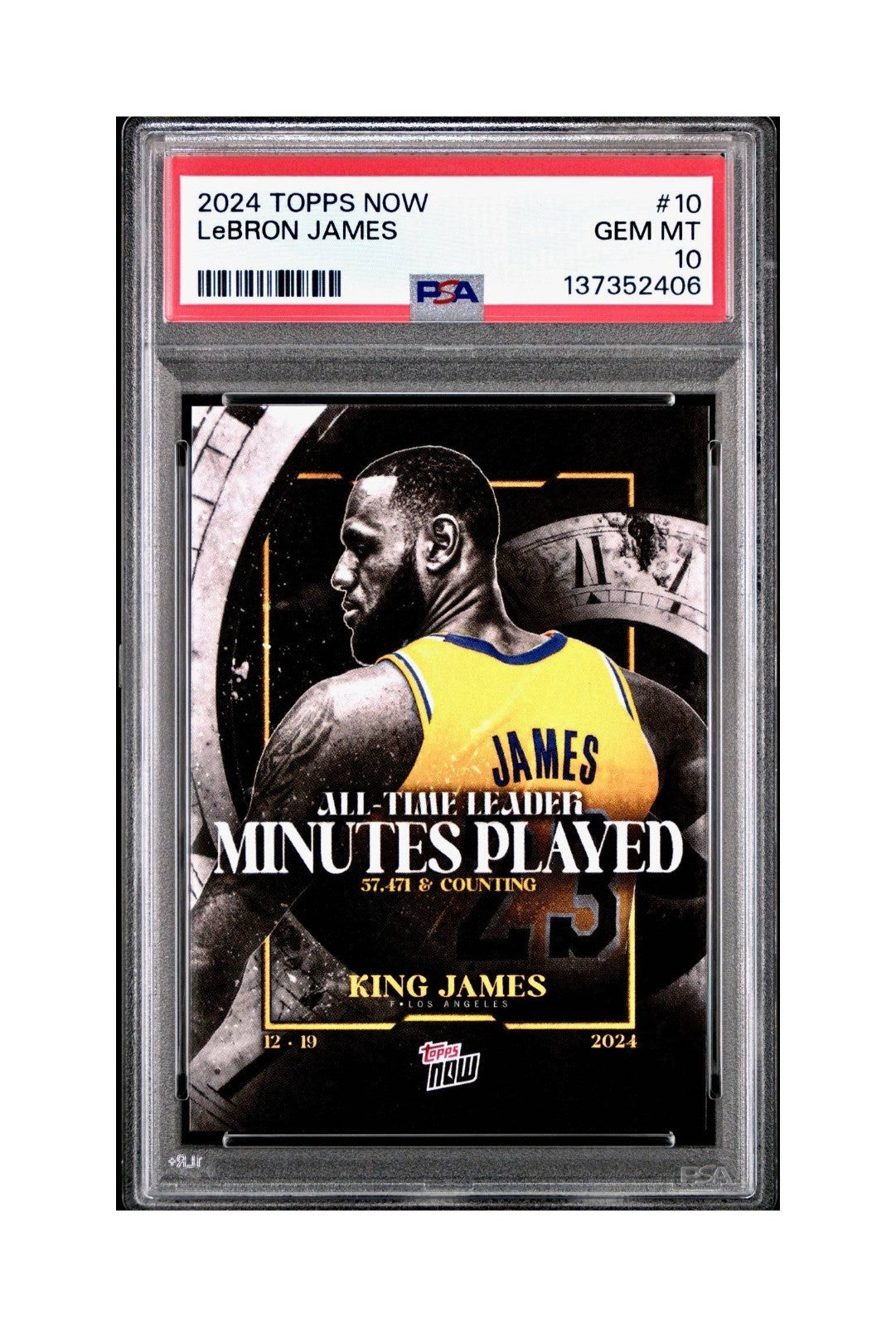 LeBron James 2024 Topps Now #10 All-Time Leader Minutes Played PSA 10 Gem Mint