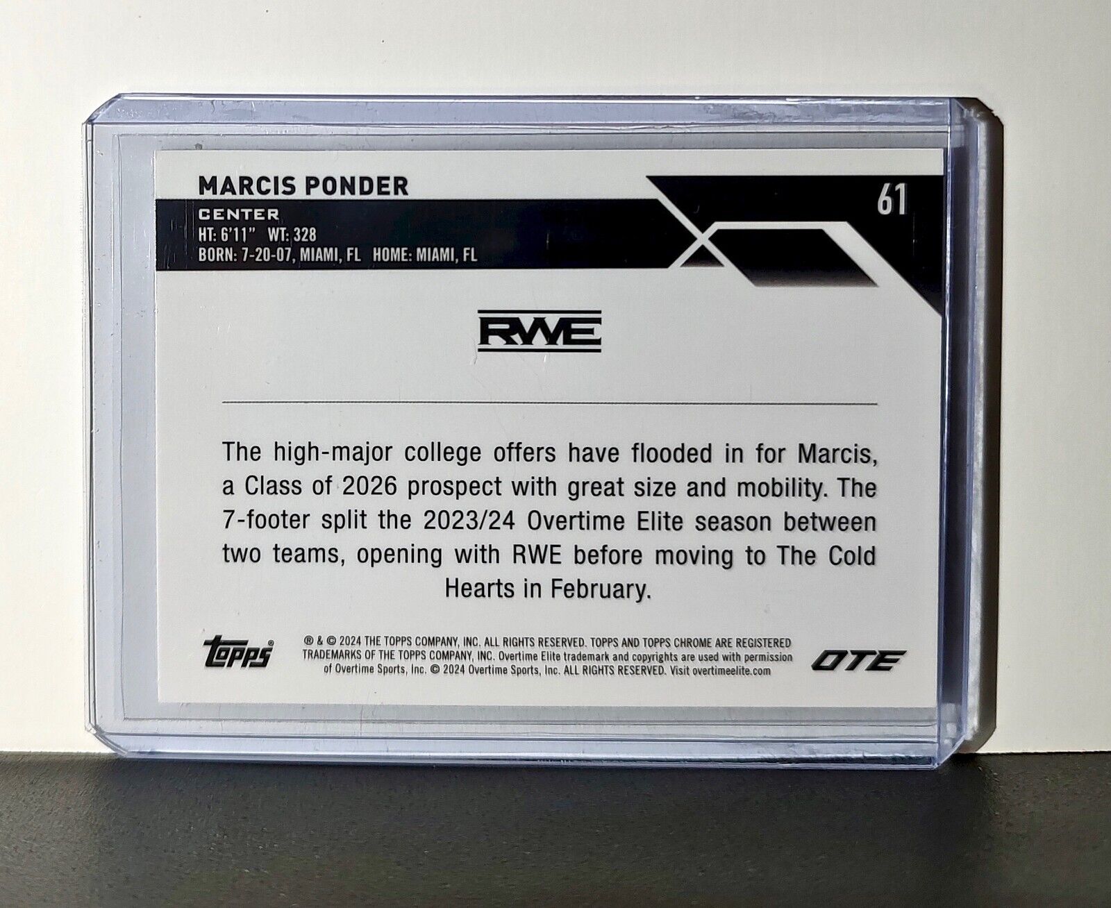Marcis Ponder Rookie Card 2023-24 Topps Chrome Overtime #61 RWE