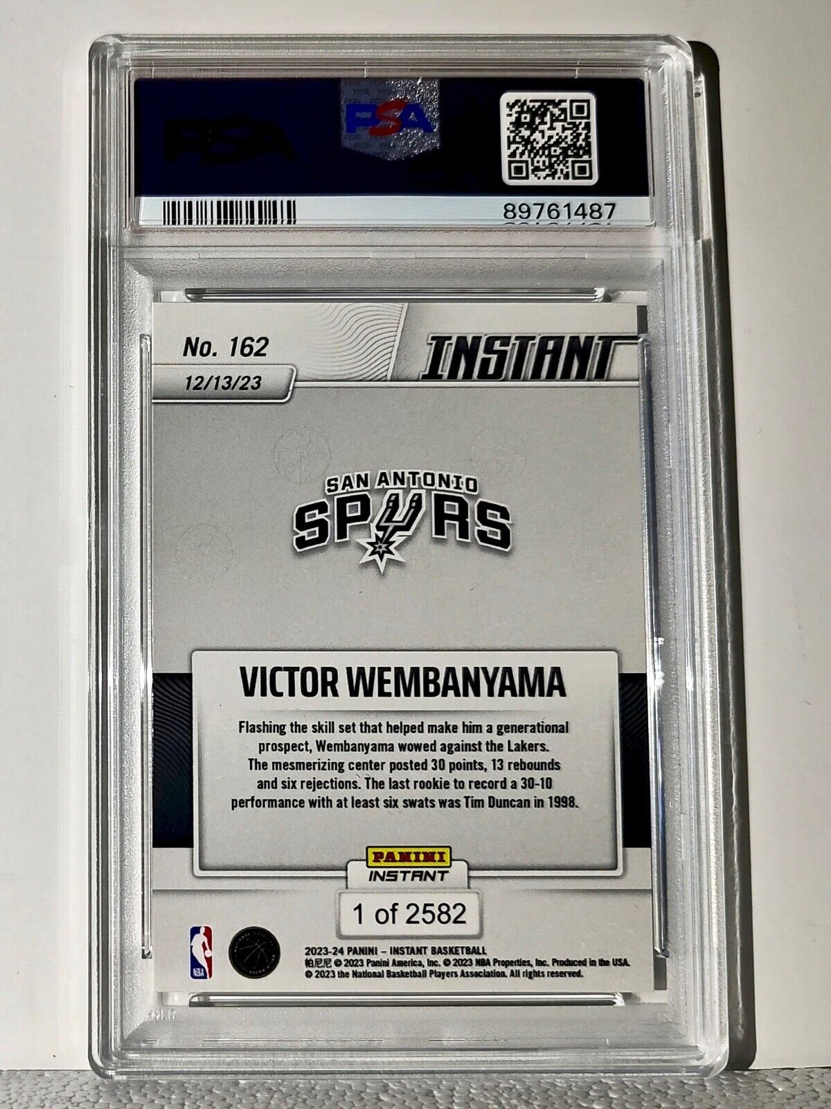 Victor Wembanyama 2023-24 Panini #162 NBA Rookie Basketball Card 1 of 2582 PSA 8