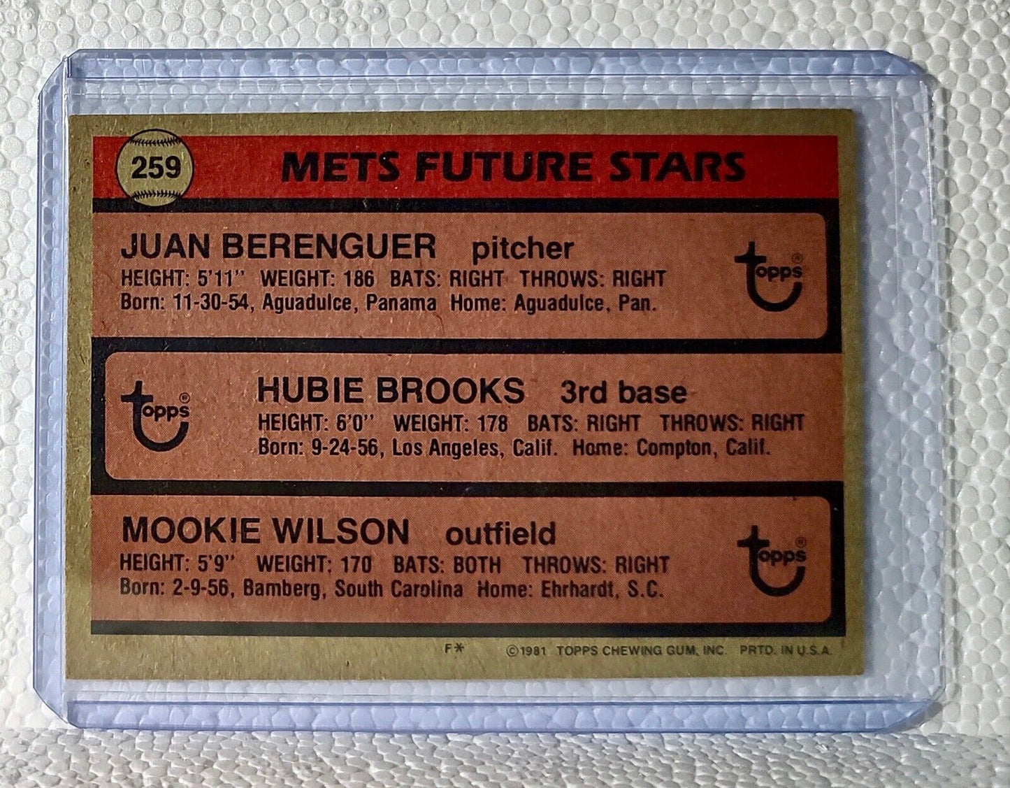 Berenguer/Brooks/Wilson 1981 Topps MLB #259 Baseball Card New York Yankees