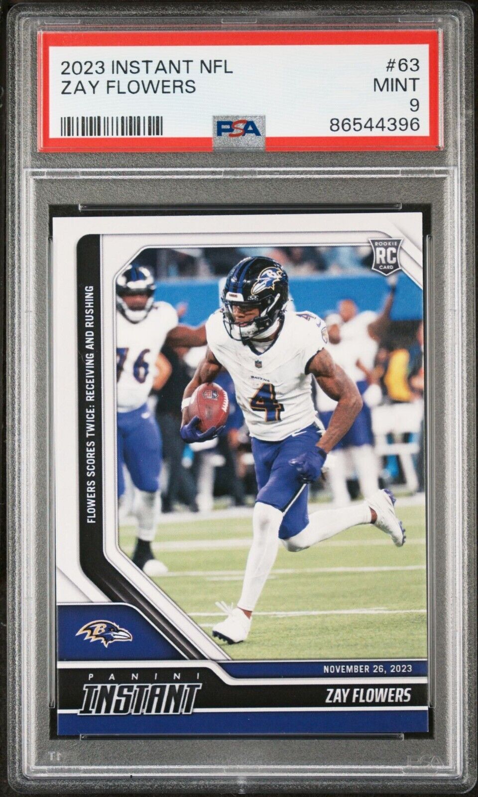 Zay Flowers 2023 Panini NFL Rookie Football #63 Card 1 of 97 Ravens PSA 9 Mint