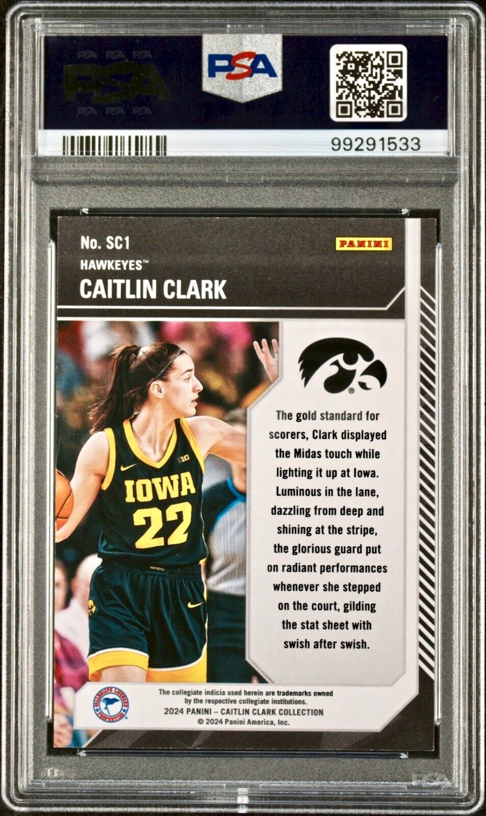 Caitlin Clark 2024 College Contenders School Colors #SC1 Stars 165/299 PSA 9