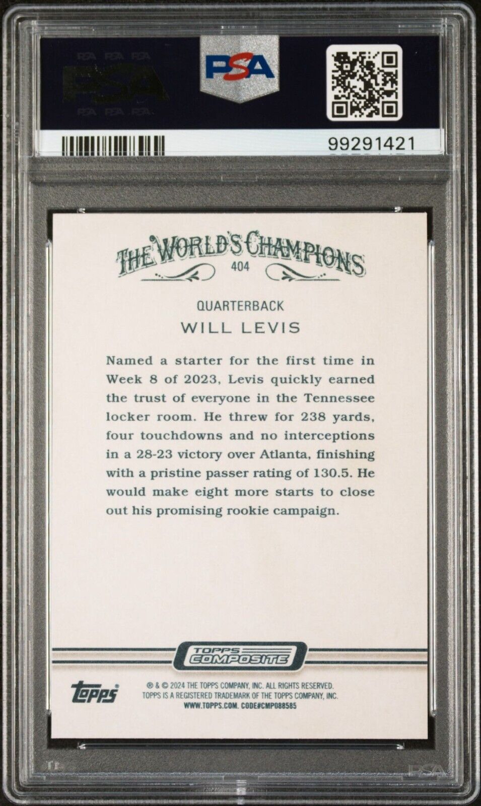 Will Levis 2023 Topps Allen & Ginter NFL #404 Rookie Football Card PSA 10 Gem