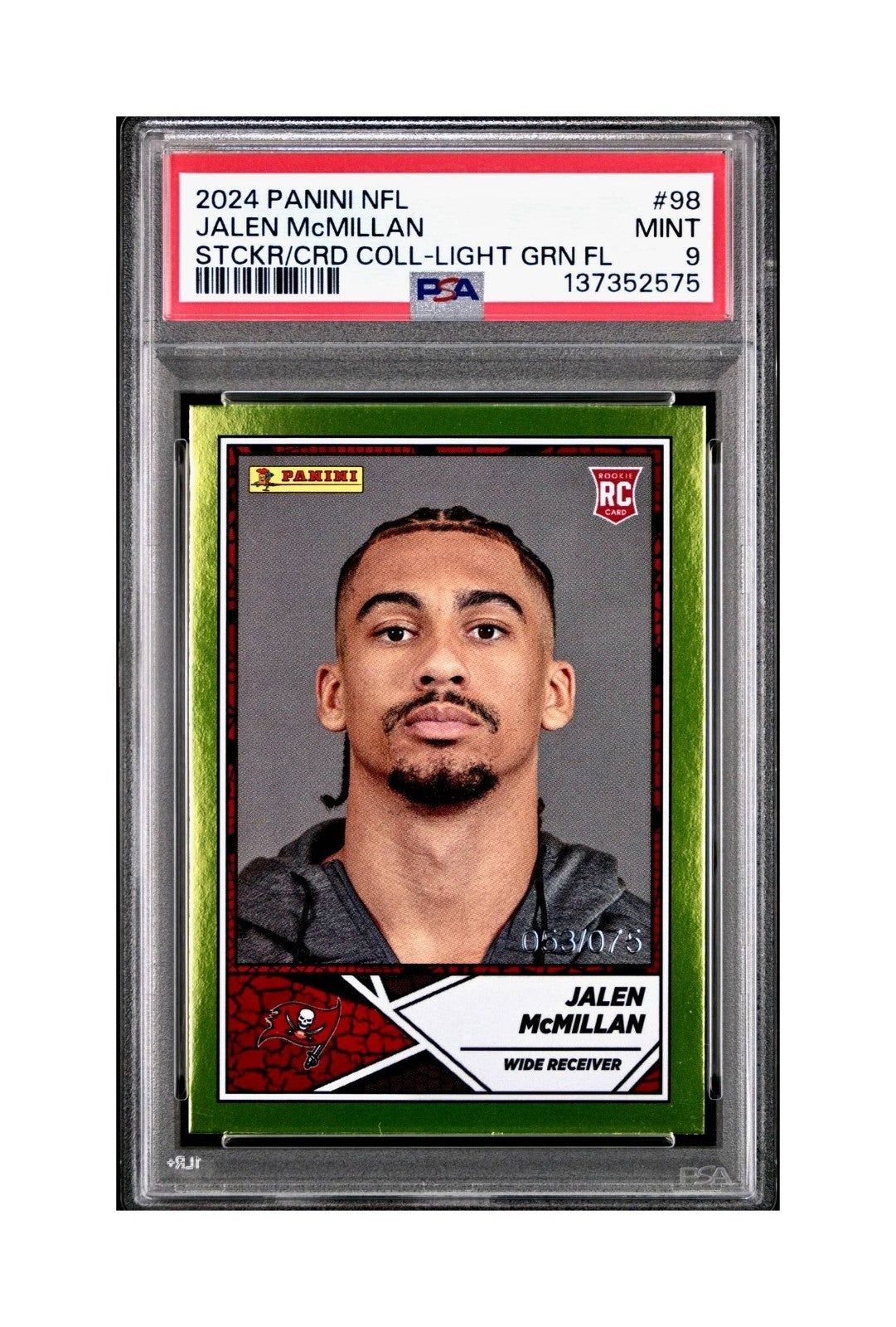 Jalen McMillan Rookie 2024 Panini Sticker Collection 053/075 #98 Lime Foil PSA 9
