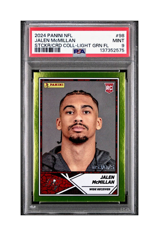 Jalen McMillan Rookie 2024 Panini Sticker Collection 053/075 #98 Lime Foil PSA 9