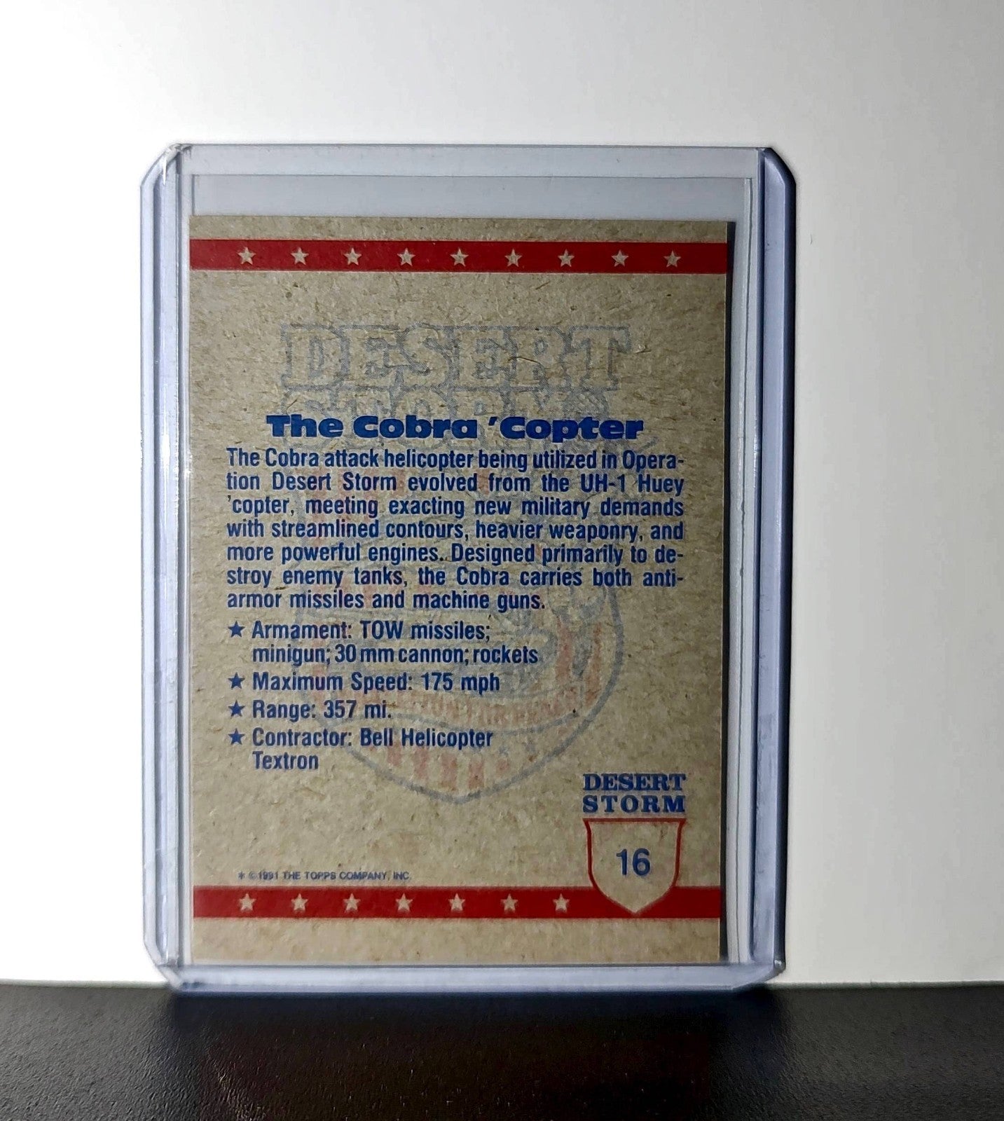 Cobra Helicopter 1991 Topps Desert Storm #16 Card