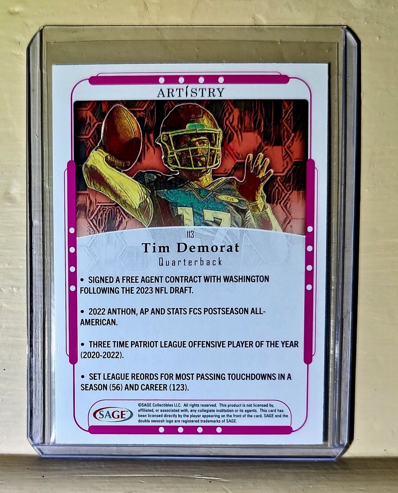 Tim DeMorat 2023 SAGE NFL Artistry Football #113 Card