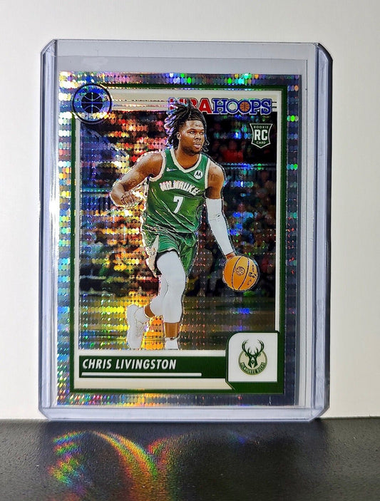 Chris Livingston 2023-24 Panini Premium NBA Hoops #99 Rookie Pulsar Prizm Bucks