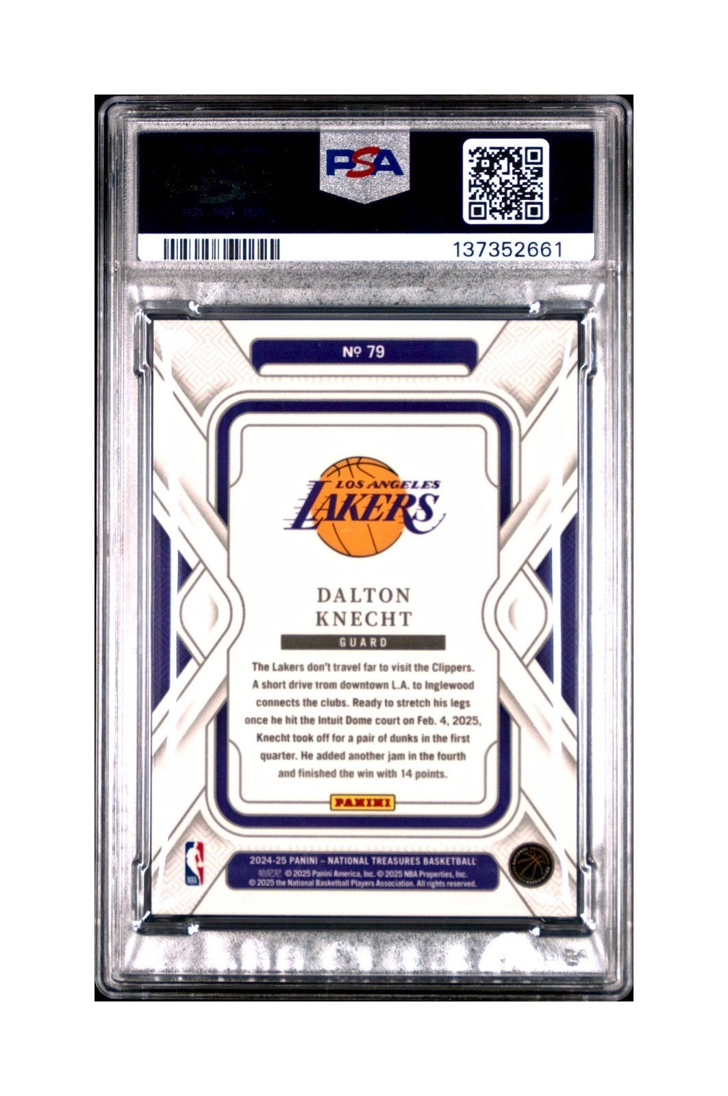 Dalton Knecht 2024-25 Panini National Treasures 17/25 #79 Royal PSA 10 Gem Mint