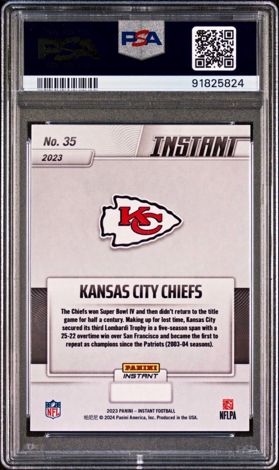 Kansas City Chiefs 2023 Panini NFL Superbowl LVIII Champions #35 Card PSA 10 Gem