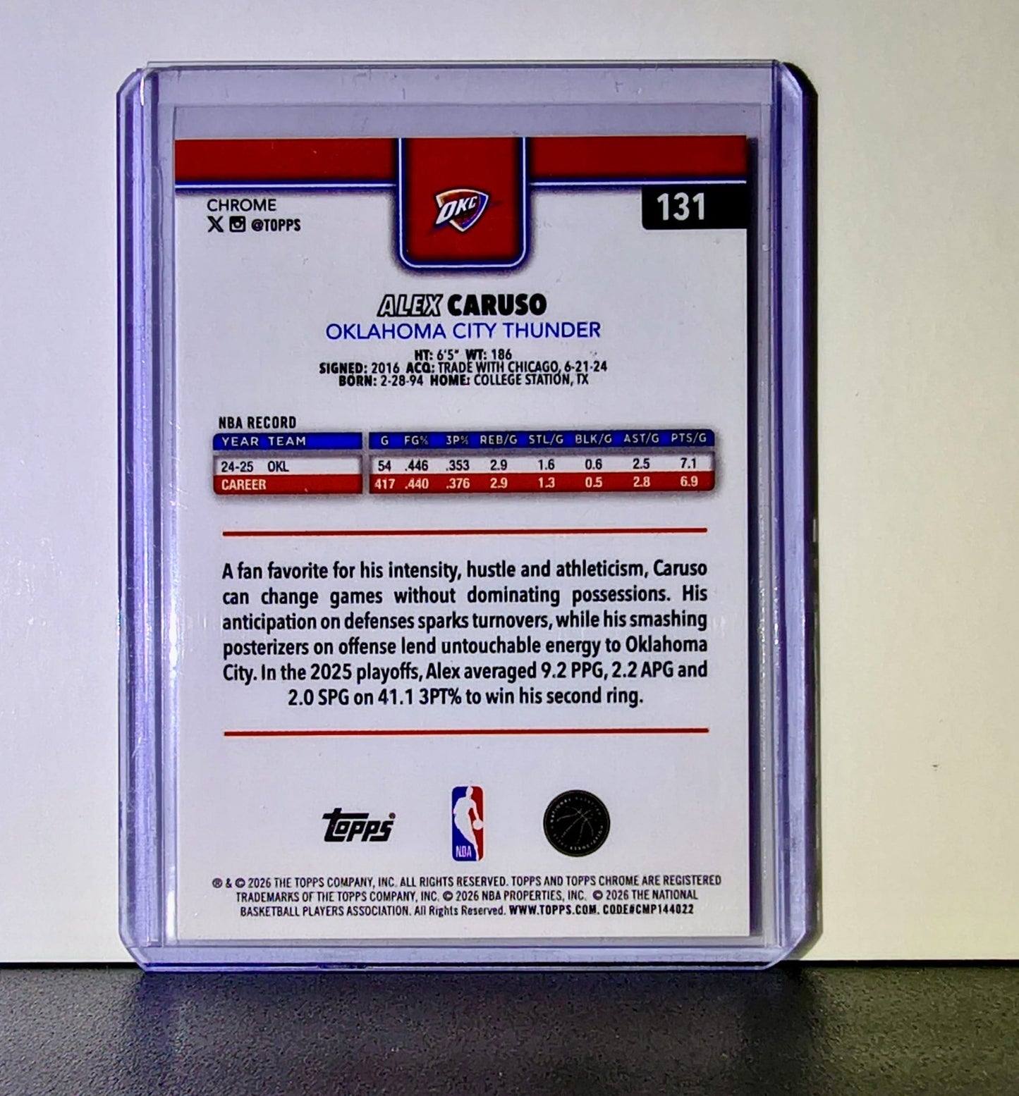 Alex Caruso 2025-26 NBA Topps Chrome Update X-Fractor #131 Card OKC Thunder