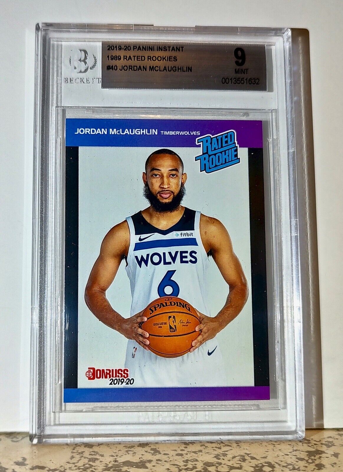 Jordan McLaughlin 2019-20 Panini NBA #40 Rated Rookies 1/3431 BGS 9 Timberwolves