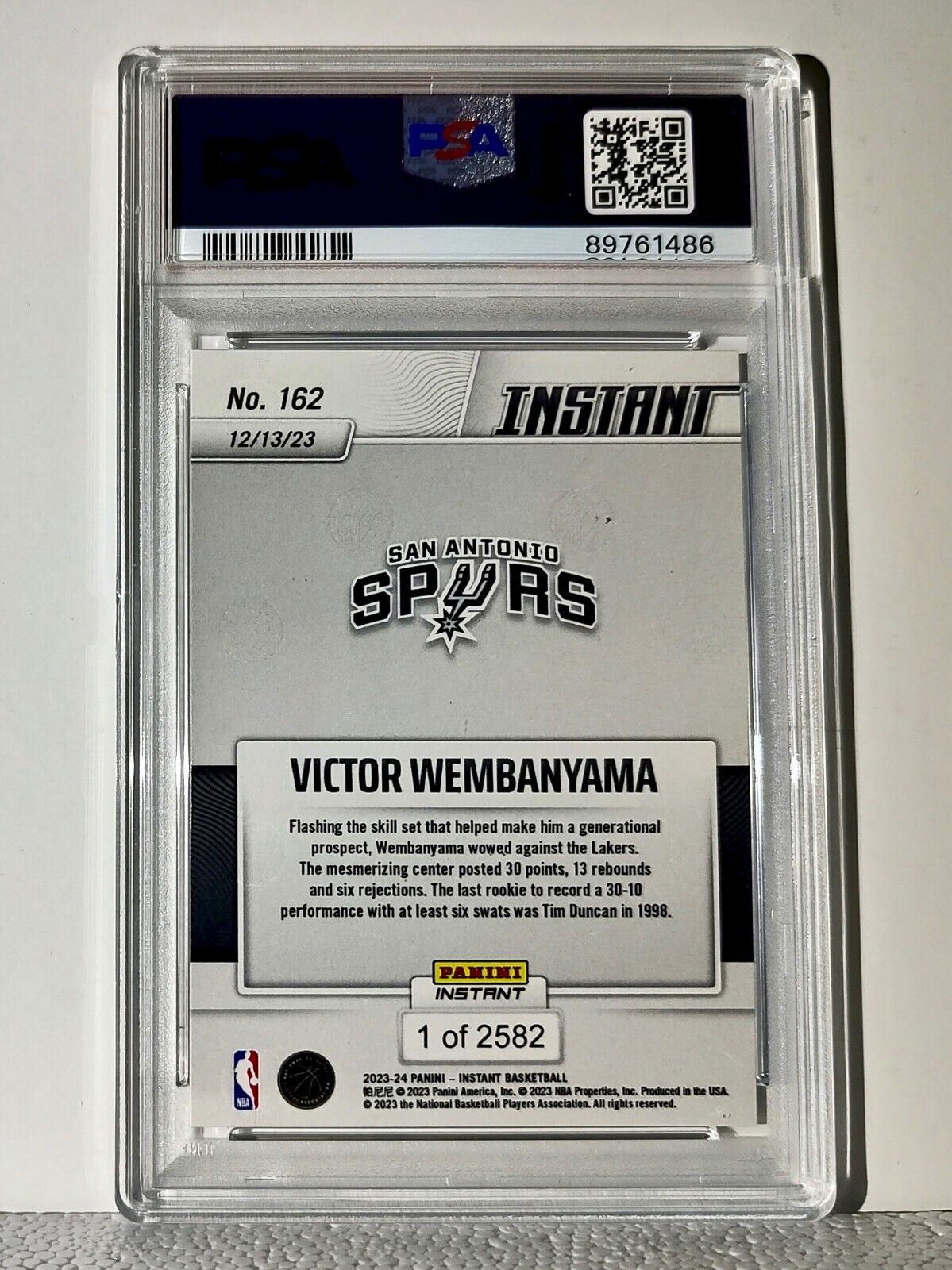 Victor Wembanyama 2023-24 Panini #162 NBA Rookie Basketball Card 1 of 2582 PSA 8