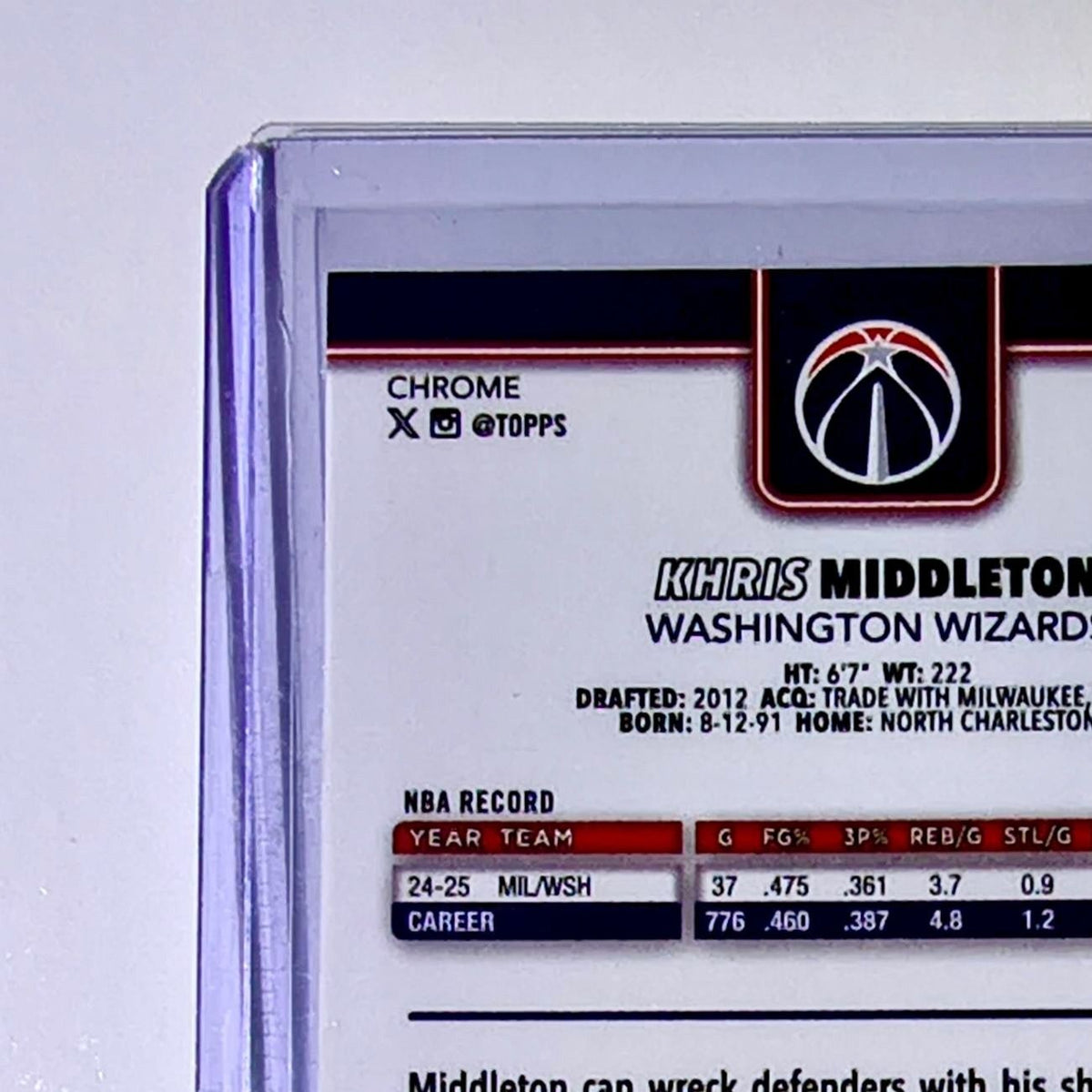 Khris Middleton 2025-26 NBA Topps Chrome Update X-Fractor #101 Card Wizards