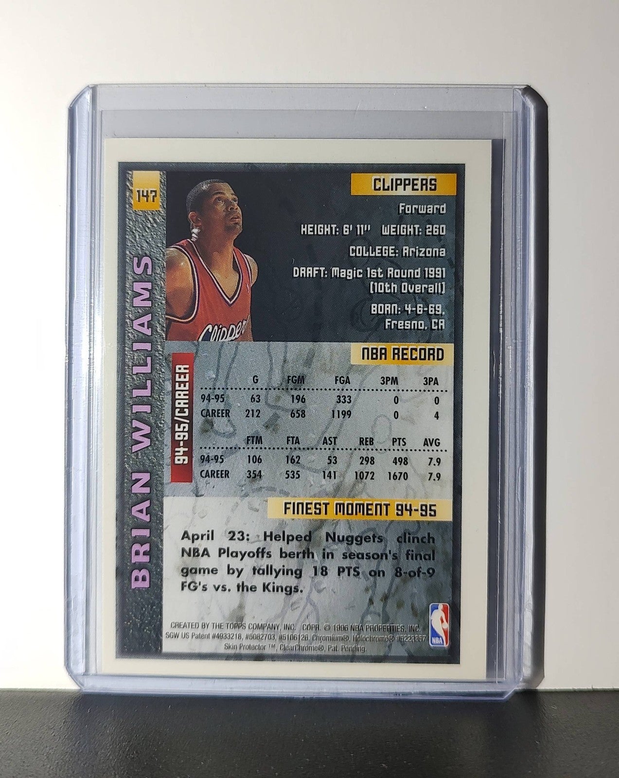 Brian Williams 1995-96 Topps Finest NBA #147 Card Clippers