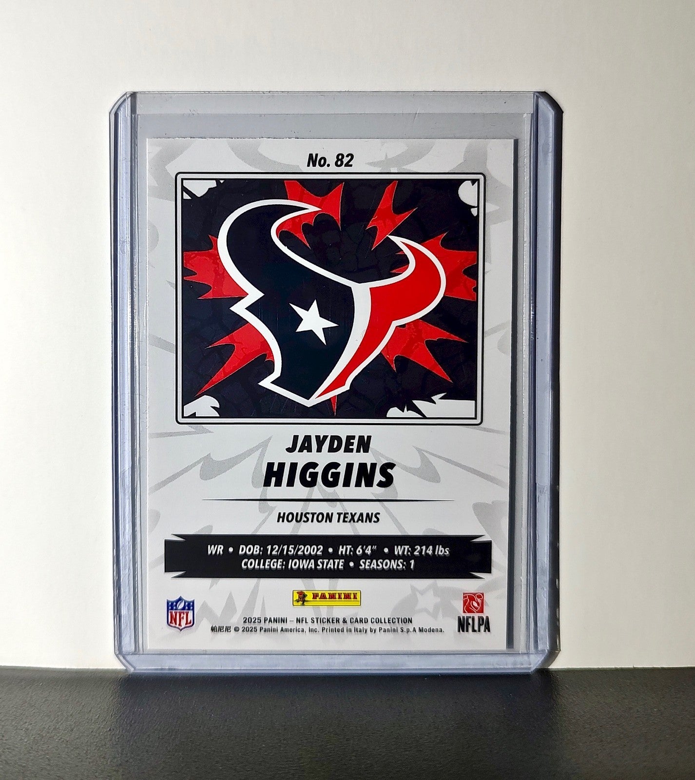 Jayden Higgins Rookie 2025 Panini NFL #82 Sticker Card Houston Texans