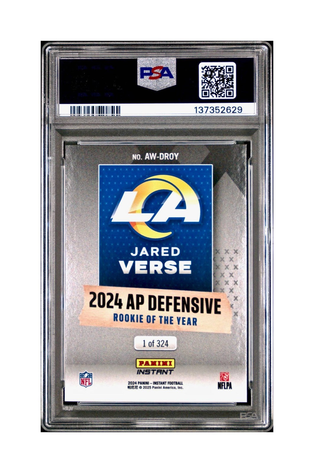 Jared Verse 2024 Panini NFL AP Defensive Rookie of the Year Rams PSA 10 Gem Mint