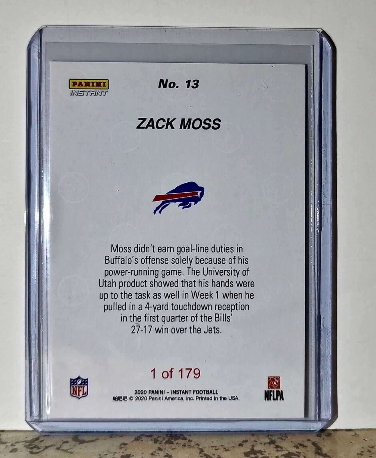 Zack Moss 2020 Panini NFL #13 Football Card Buffalo Bills 1 of 179