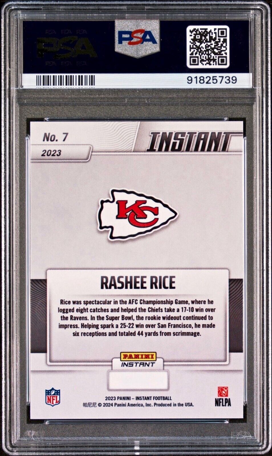 Rashee Rice 2023 Panini NFL Superbowl Champions #7 Card PSA 9 Mint