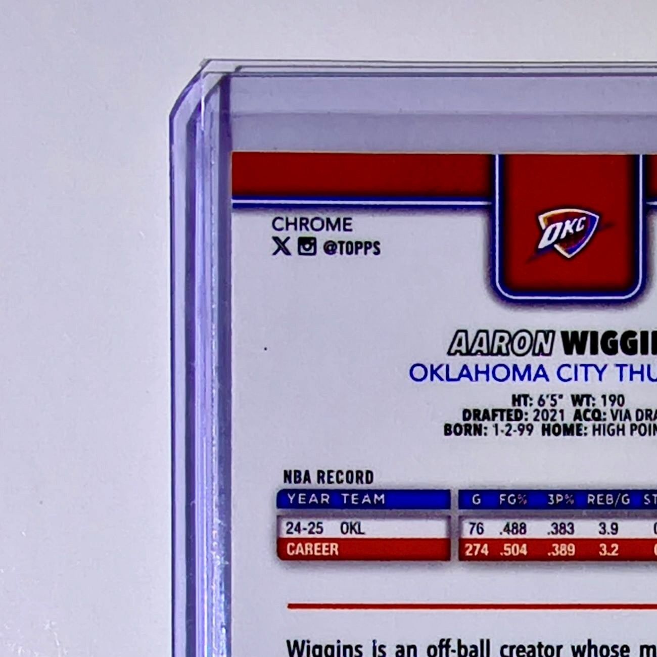 Aaron Wiggins 2025-26 NBA Topps Chrome Update #132 Card Oklahoma City Thunder