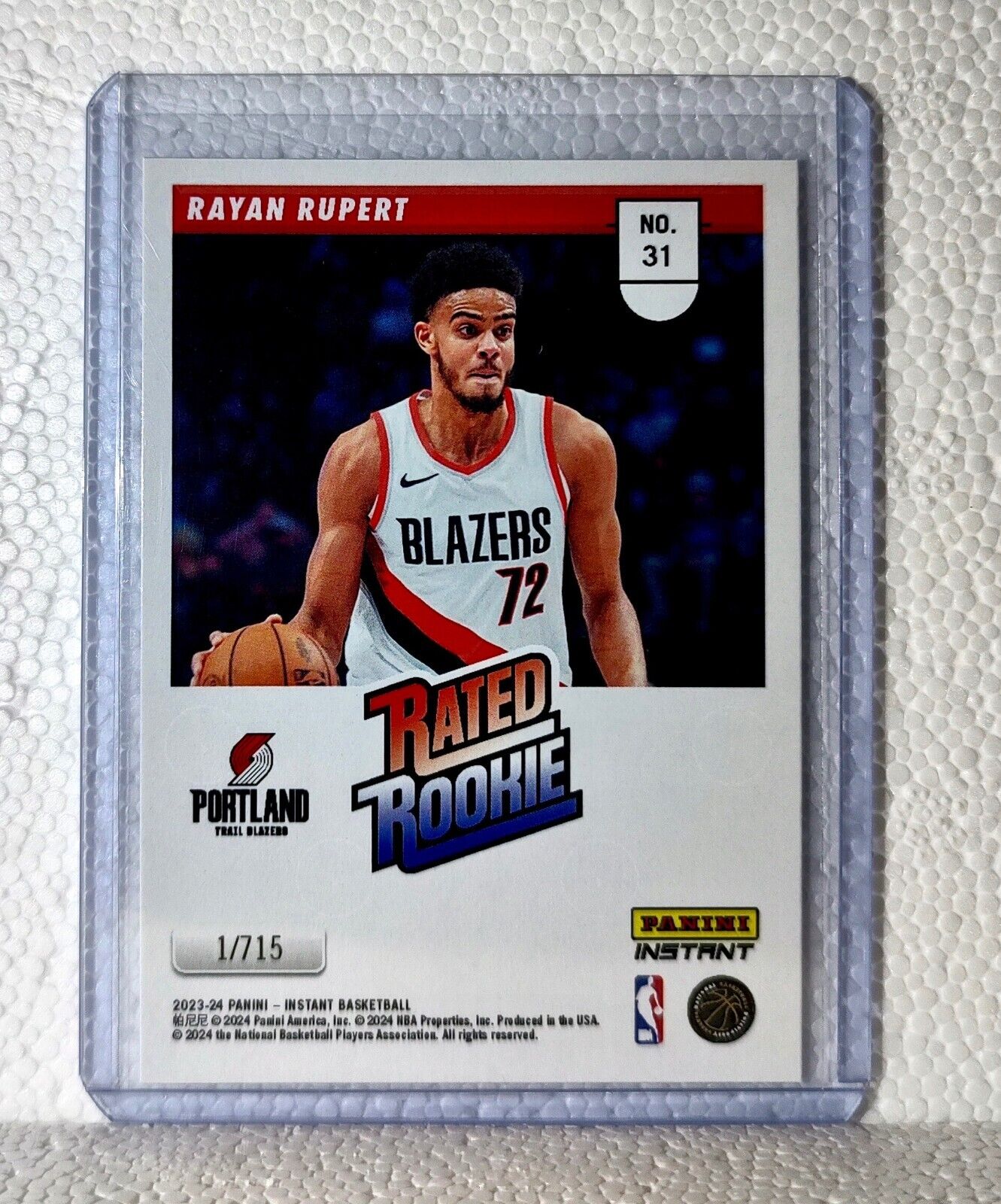 Rayan Rupert 2023-24 Panini NBA #31 Rated Rookie Retro Card Trail Blazers 1/715