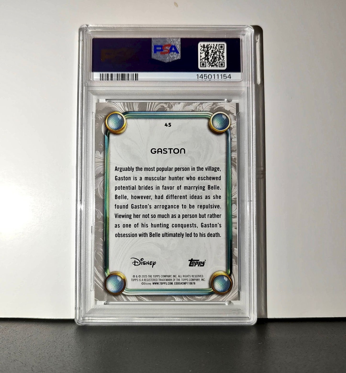 Gaston 2025 Topps Disney #45 Winter Variant Card Beauty and the Beast PSA 8