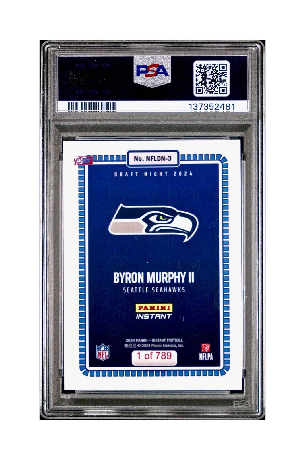 Byron Murphy II 2023 Panini Draft Night #NFLDN-3 Rookie Seattle Seahawks PSA 10
