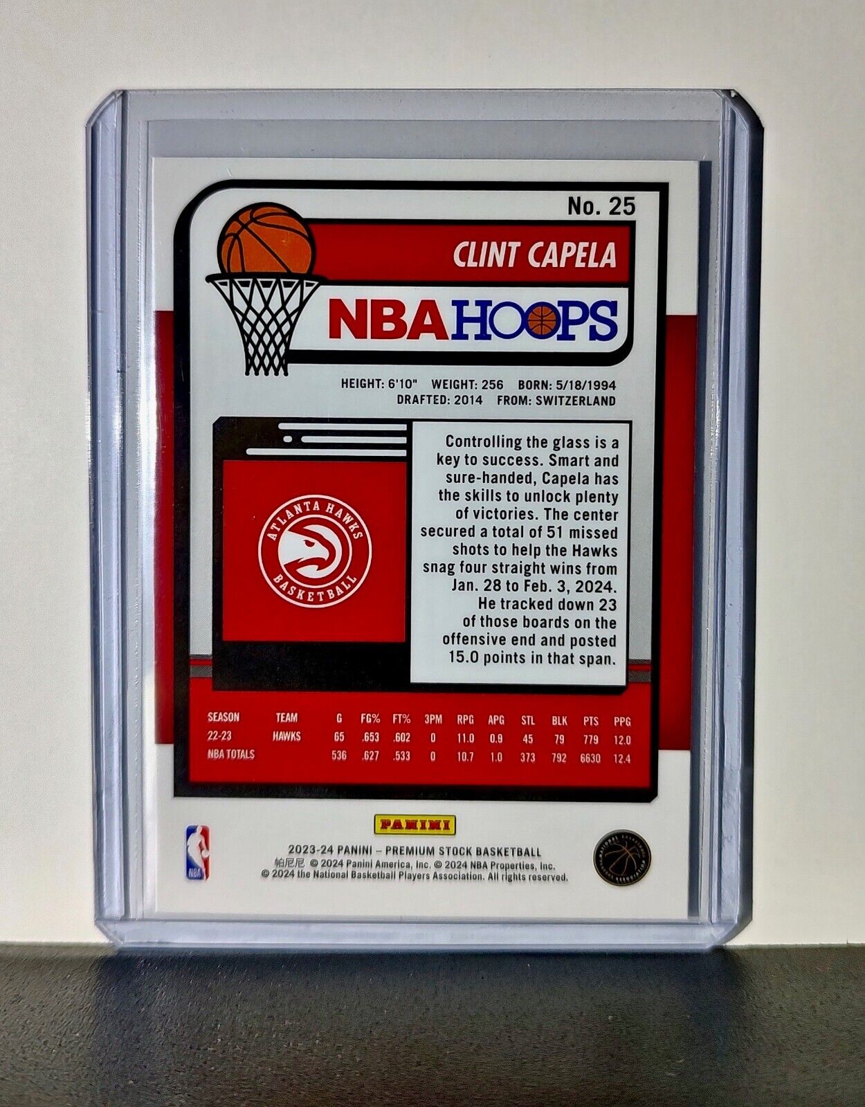 Clint Capela 2023-24 Panini Premium Stock NBA Hoops #25 Card Atlanta Hawks