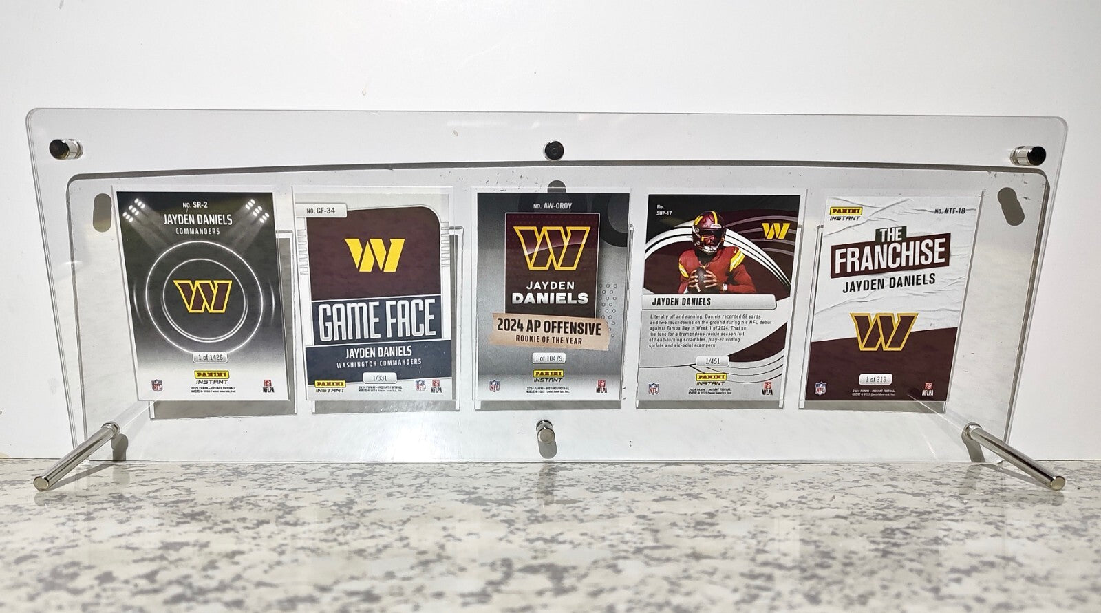 Jayden Daniels Rookie Panini NFL Football Cards Set of 5 with Acrylic Display