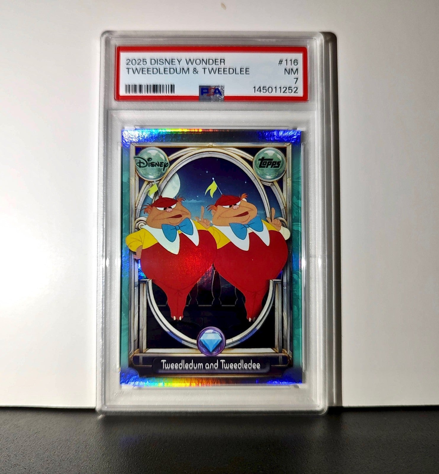 Tweedledum and Tweedledee 2025 Topps Disney #116 Diamond Card PSA 7