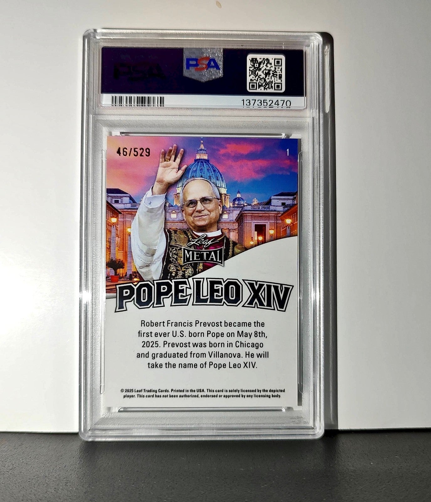 2025 Leaf Metal Pope Leo XIV 46/529 #1 Hot Dog Variant PSA 9 Mint