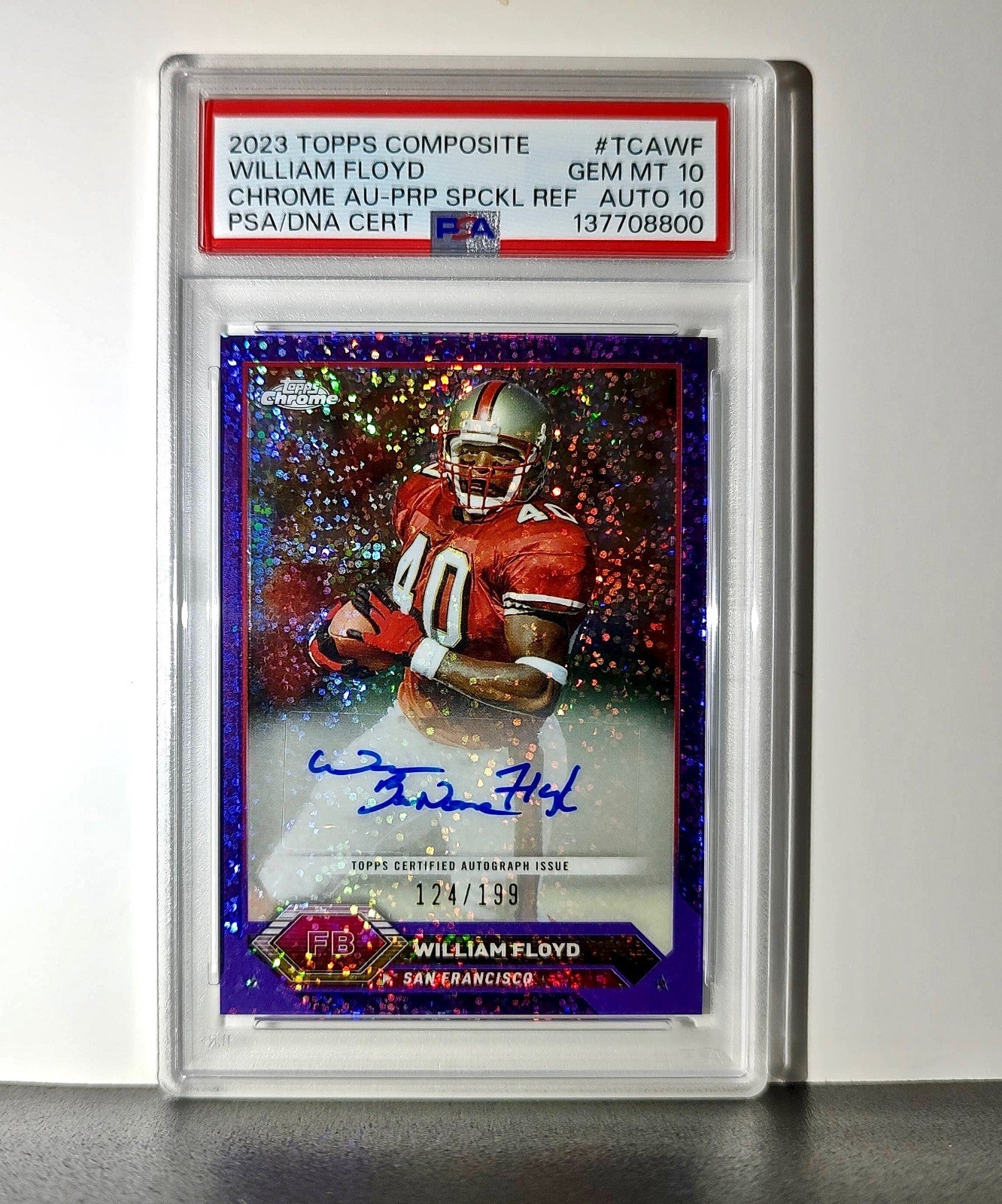 William Floyd 2023 Topps Chrome #TCA-WF Purple Geometric 124/199 PSA 10 Auto 10
