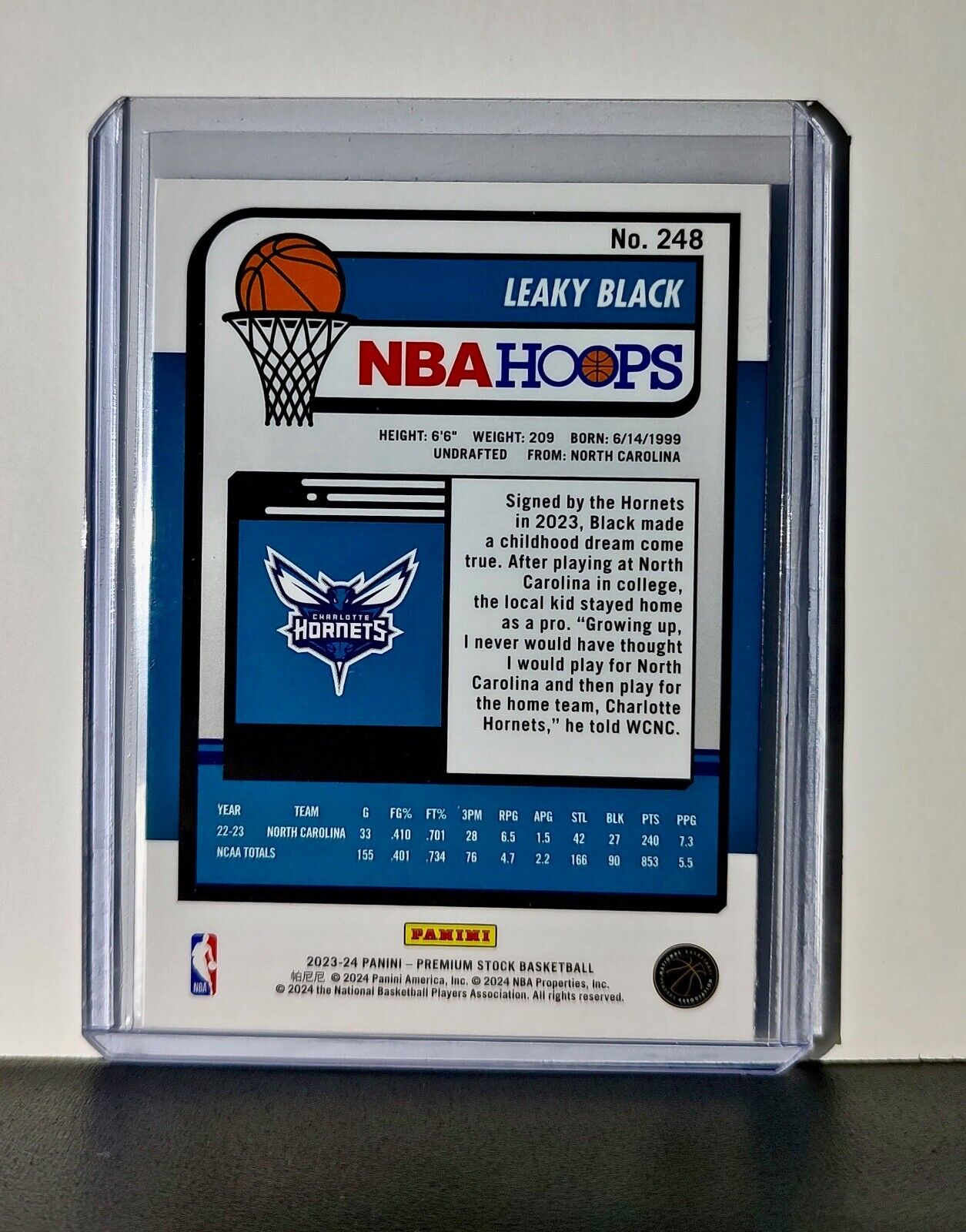 Leaky Black 2023-24 Panini Premium Stock NBA Hoops #248 Rookie Card Hornets