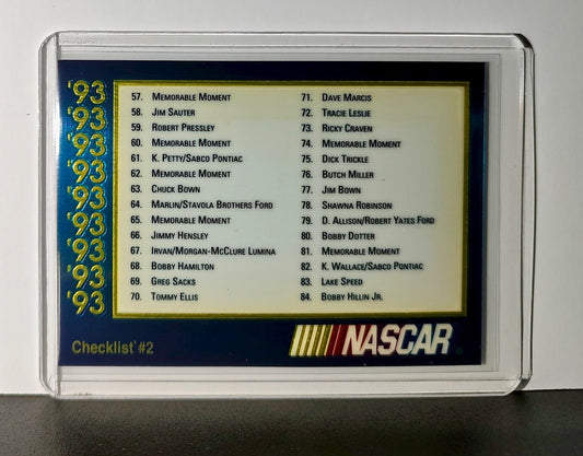 Checklist #2 Checklist 1993 Maxx Premier Plus Racing #210 NASCAR Card