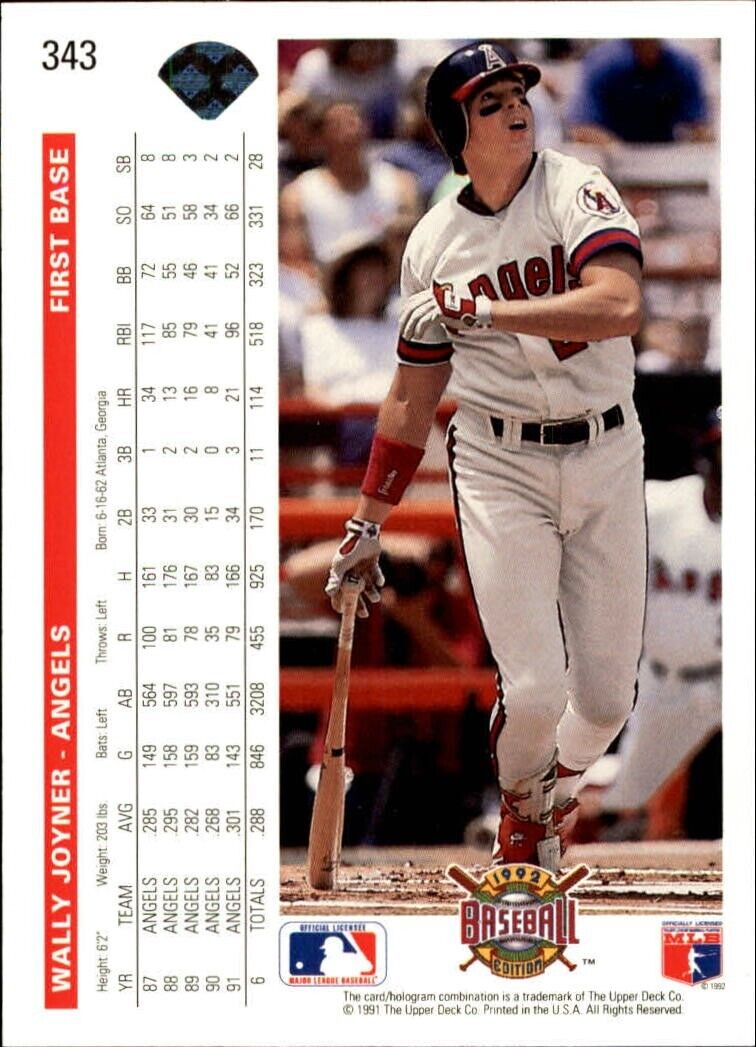 Wally Joyner 1992 Upper Deck MLB #343 Baseball Card California Angels