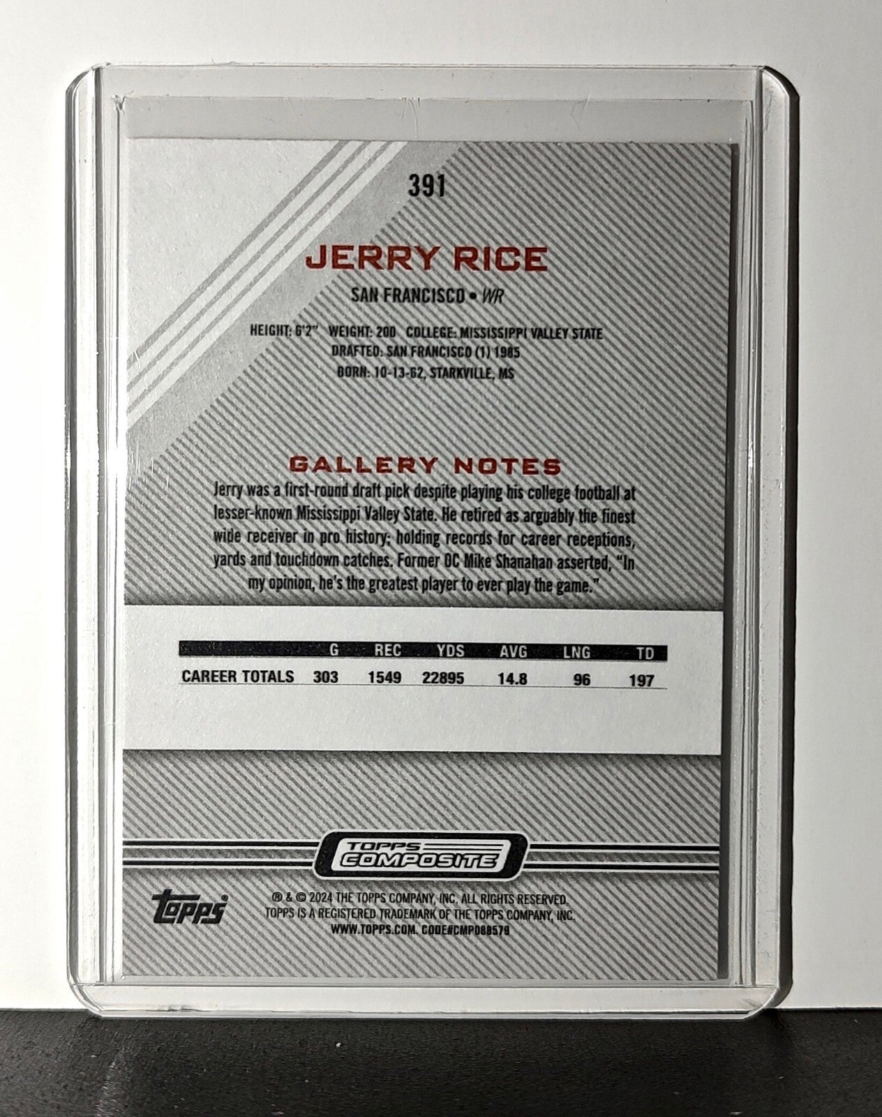 Jerry Rice 2023 Topps Gallery NFL #391 Card San Francisco 49ers
