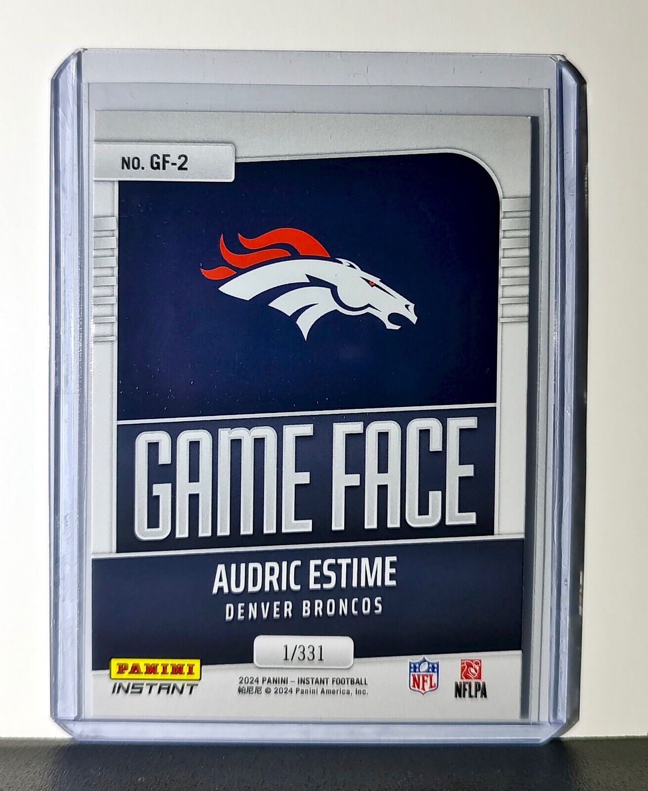 Audric Estime 2024 Panini Game Face #2 NFL Rookie Card Denver Broncos 1/331