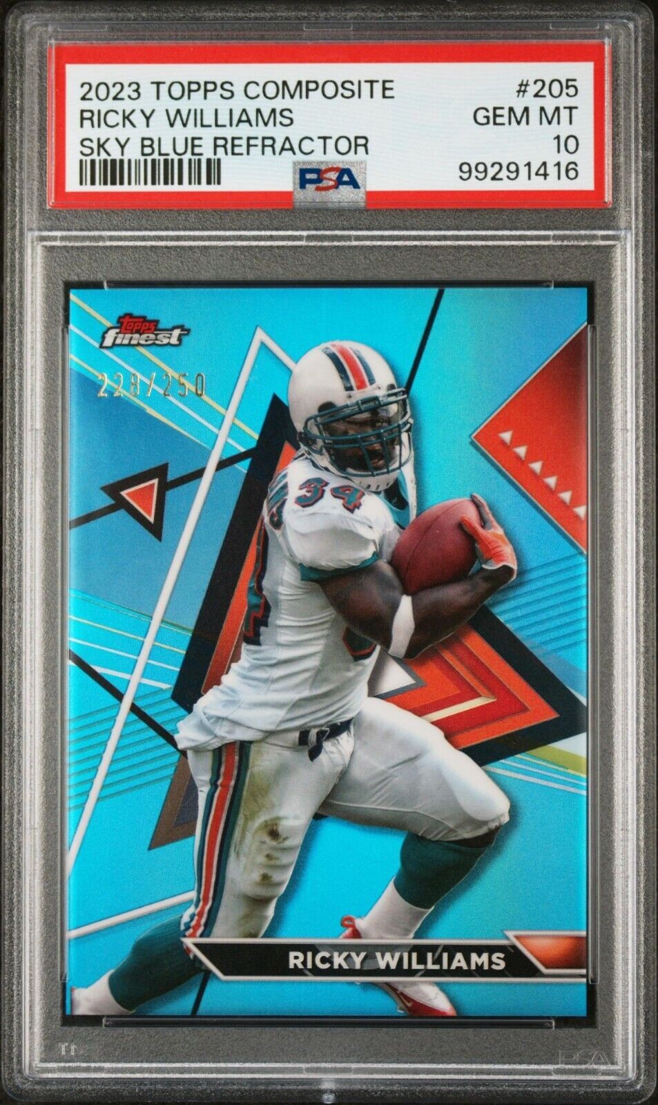 Ricky Williams 2023 Topps Finest #205 Sky Blue Refractor 228/250 Card PSA 10 Gem